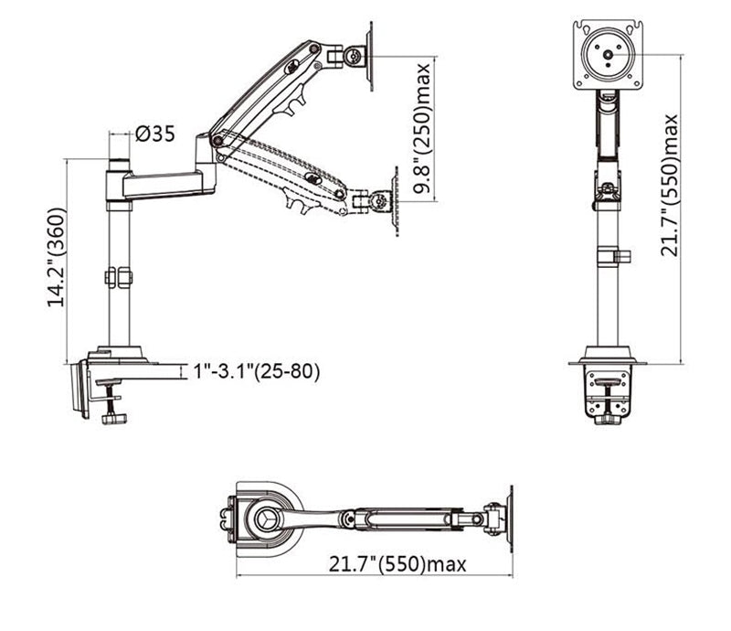 North Bayou | NB H100 Gas-Strut Flexi Mount Desktop Monitor Arm 22" 35